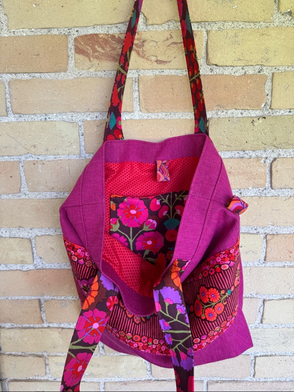 New Handcrafted Magenta Floral Tote Bag - Picture 4 of 5